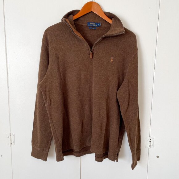 Polo Ralph Lauren Brown Quarter Zip Pullover Sweater Estate Rib Pony, Size Large - Picture 2 of 10